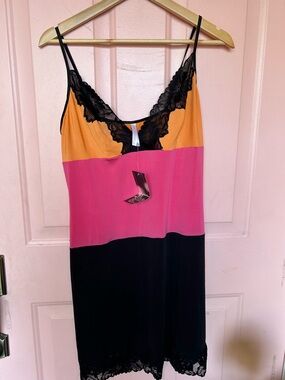 Peter Alexander Black Pink & Orange Lace-Trim Colorblock Chemise